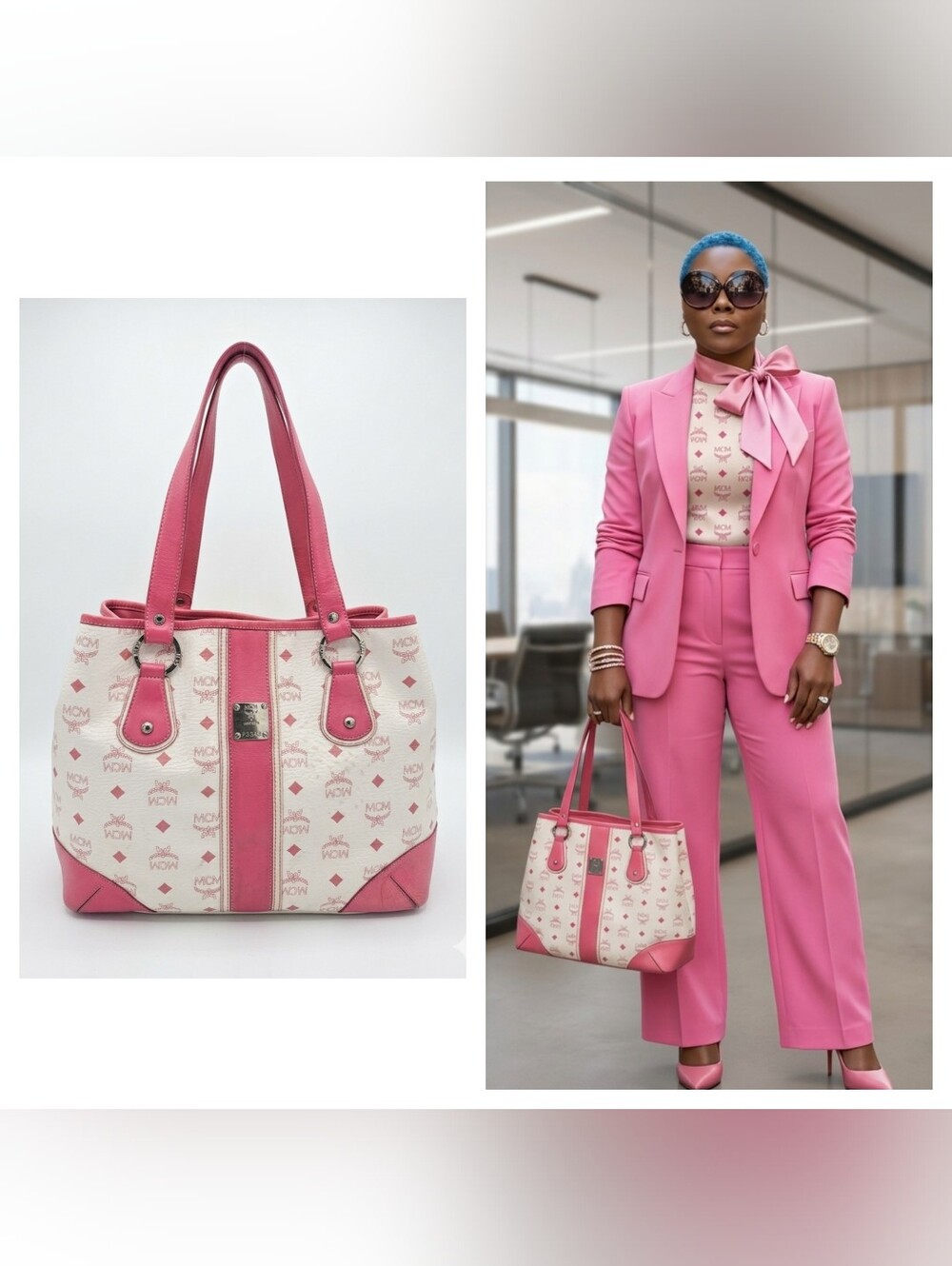 MCM Pink & White Tote Bag